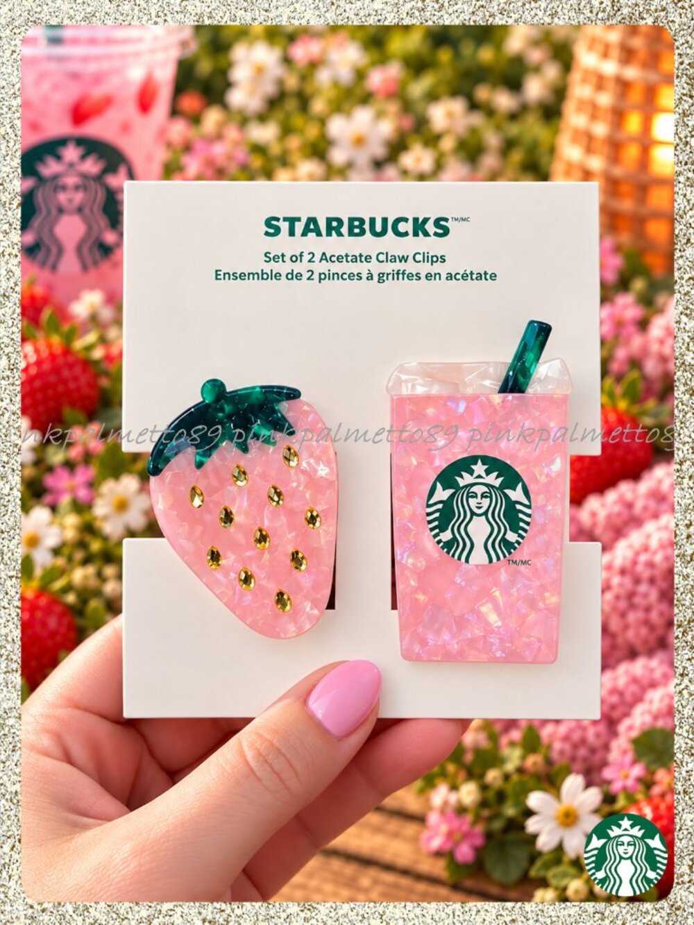 LAST ONE ✨🍓 NWT 2026 Starbucks 'Pink Drink' Strawberry Hair Clips – 2-Piece Set